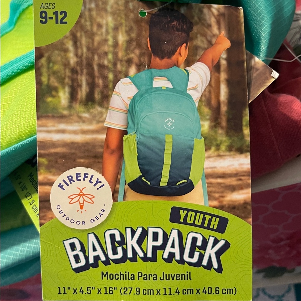 NWT - Firefly Outdoor Gear!  Youth Backpack - Blue and Green for ages 9-12